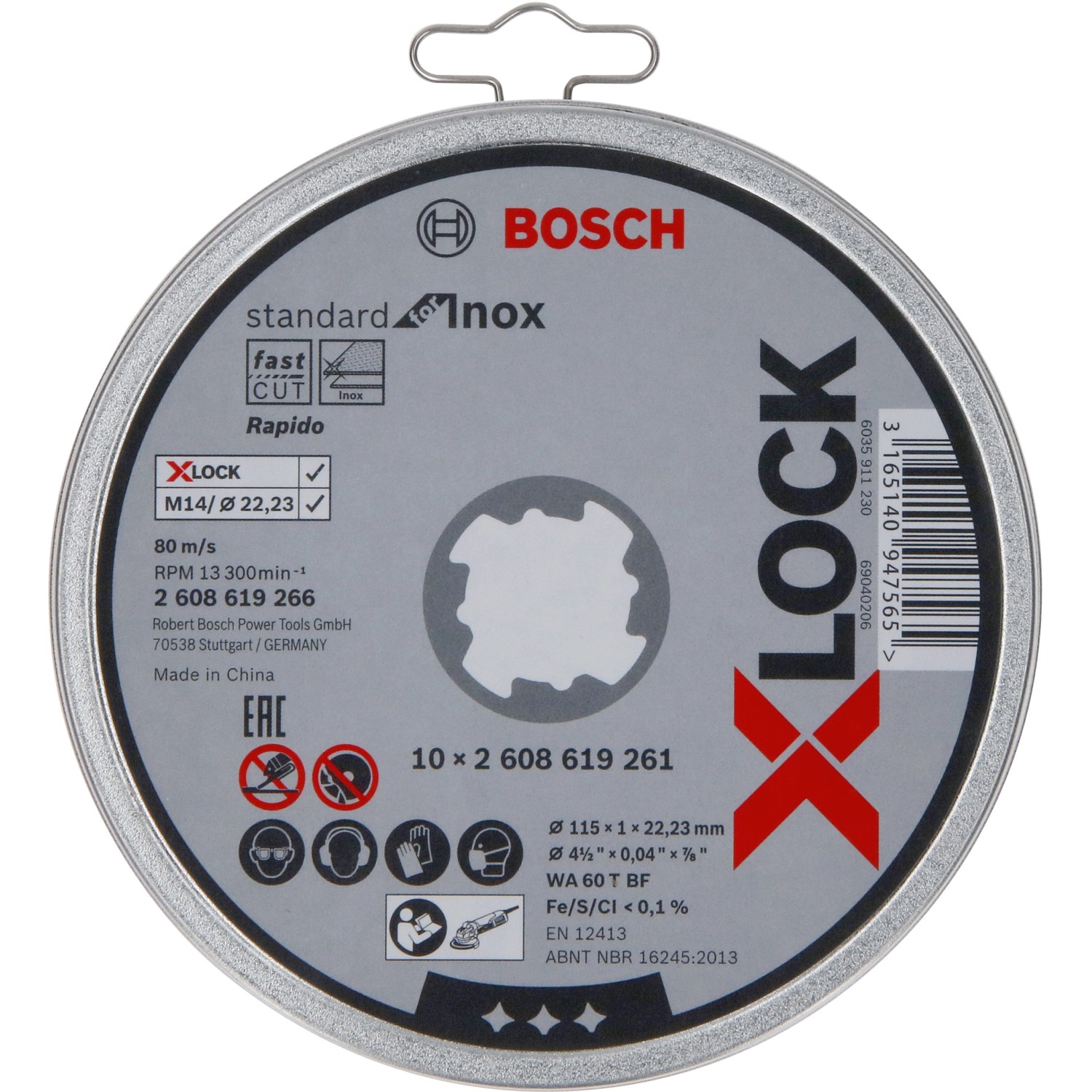 Bosch X-Lock Trennscheibe Standard for Inox WA 60 T BF Ø 125 mm 10er-Pack