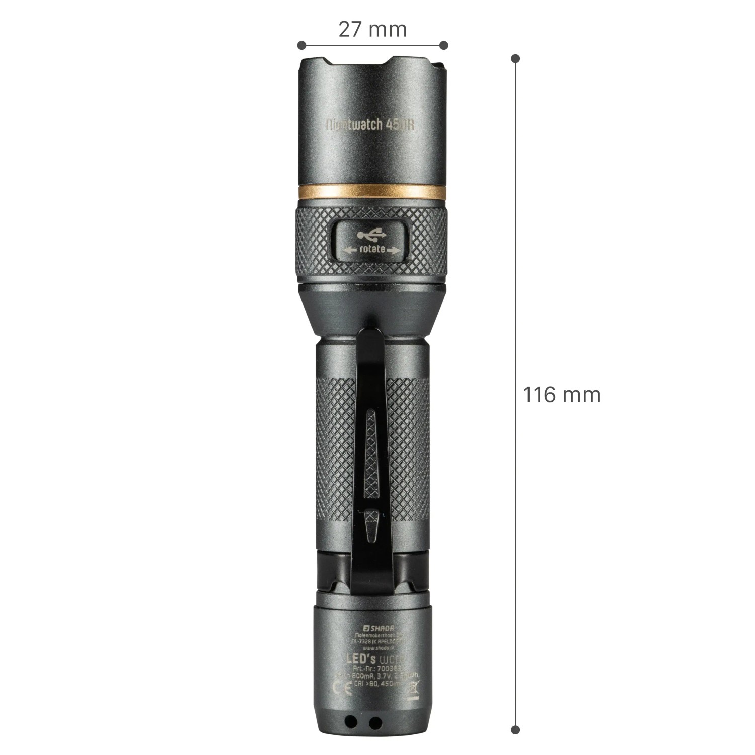 LED Akku-Taschenlampe, dimmbar & zoombar, 450lm, 5000K, IPX7. Ideal für Outdoor-Aktivitäten.
