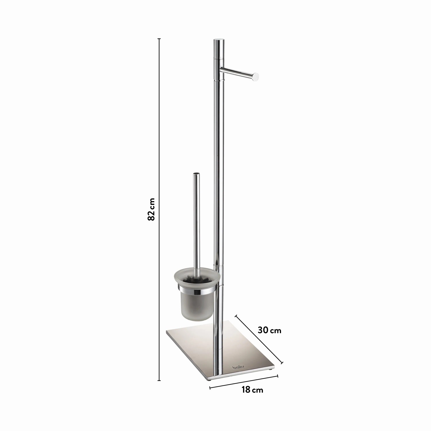 Freistehende WC-Bürstengarnitur mit Papierhalter, Chrom-Edelstahl Design für moderne Badezimmer.