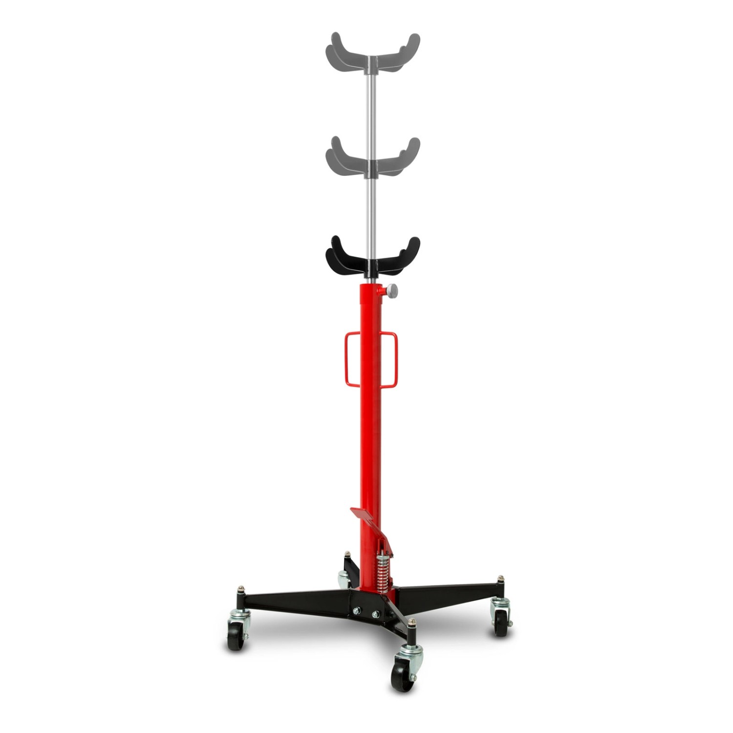 EBERTH Getriebeheber 500kg, rot/schwarz, mit Fußpedal und Rollen für Werkstattarbeiten.