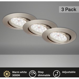 3er Set Briloner LED Einbaustrahler in Nickel matt, dimmbar und schwenkbar.