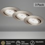 3er Set Briloner LED Einbaustrahler in Nickel matt, dimmbar und schwenkbar.