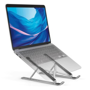 Silberner, faltbarer Laptop/Tablet Tischständer von Durable, höhenverstellbar.