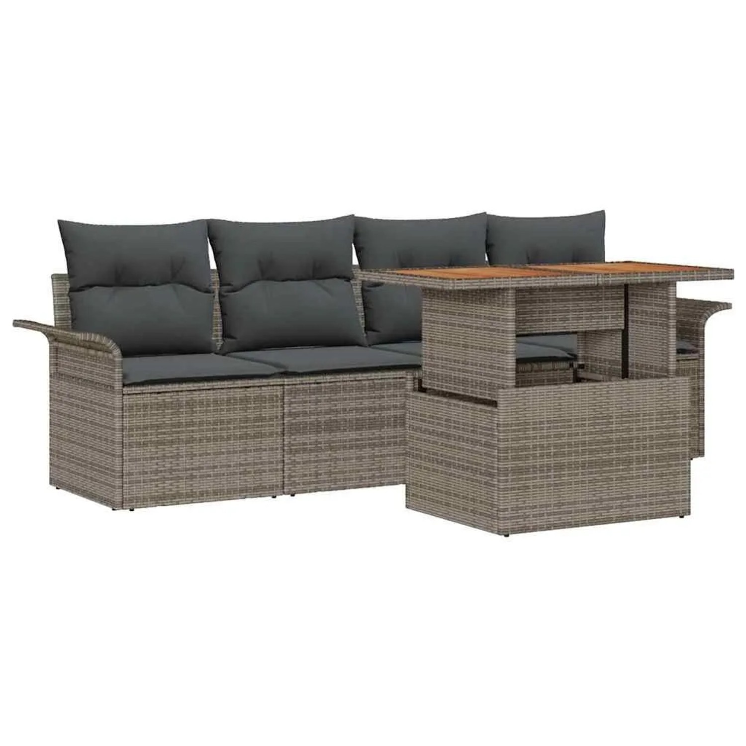 vidaXL Gartensofa-Set mit Kissen 5 Stk Grau Poly-Rattan 3349264
