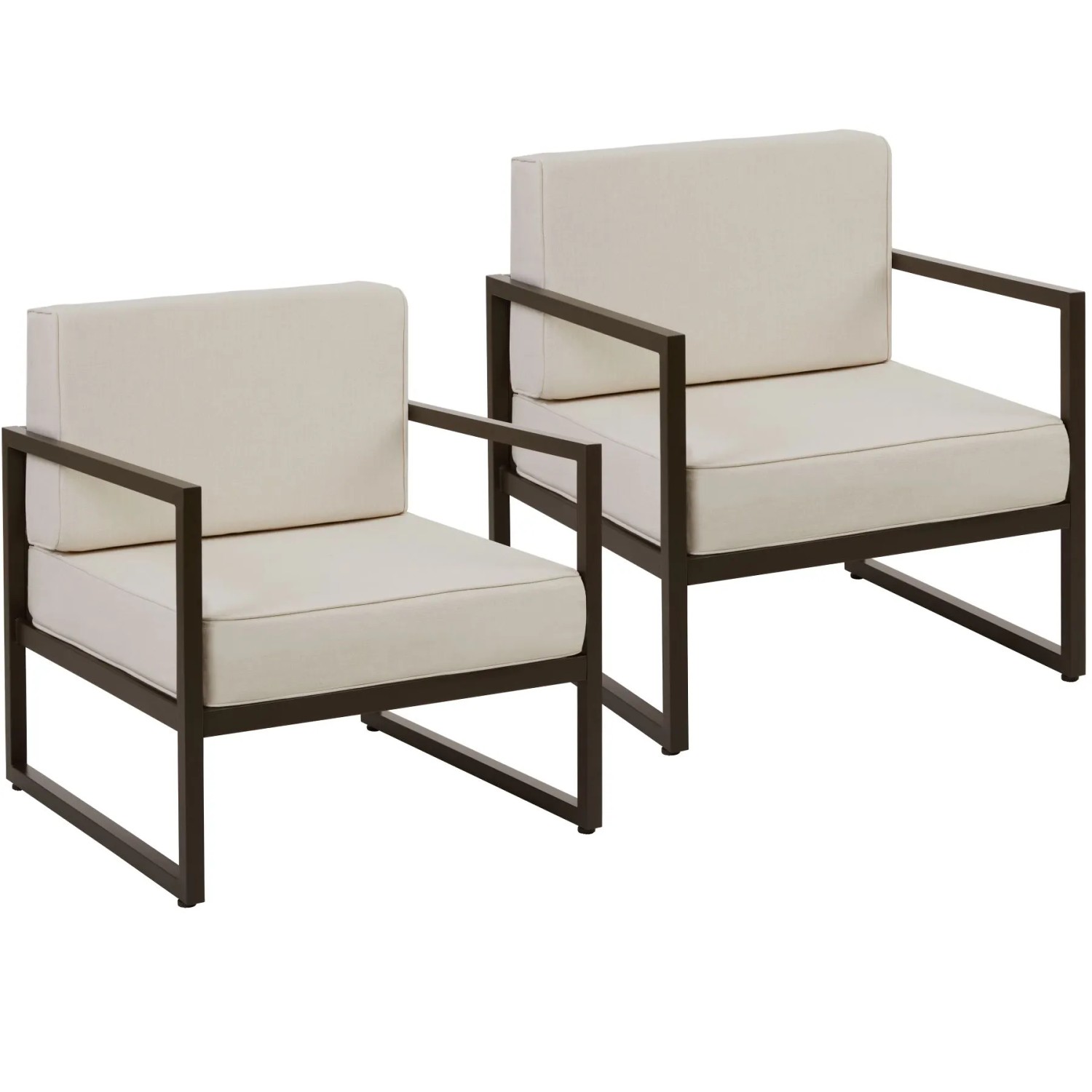 Tectake Garten Loungesessel Comosa Dicke Des Sitzpolsters 14 cm Wasserabweisende  Abnehmbare Polyesterbezüge 2Er Set 78 x 74 x 85 cm Braun Beige