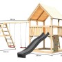 Karibu Spielturm Luis mit Rutsche, Schaukel, Kletterwand in Natur und Anthrazit. Gartenspielgerät aus Holz.