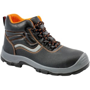 Workpower Sicherheitsstiefel S3 Verona, schwarz-orange, mit Stahlkappe und profilierter Sohle.