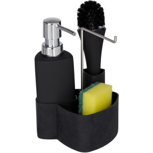Schwarzes Wenko Spül-Set Empire mit Spender, Bürste und Halter für die Küche.