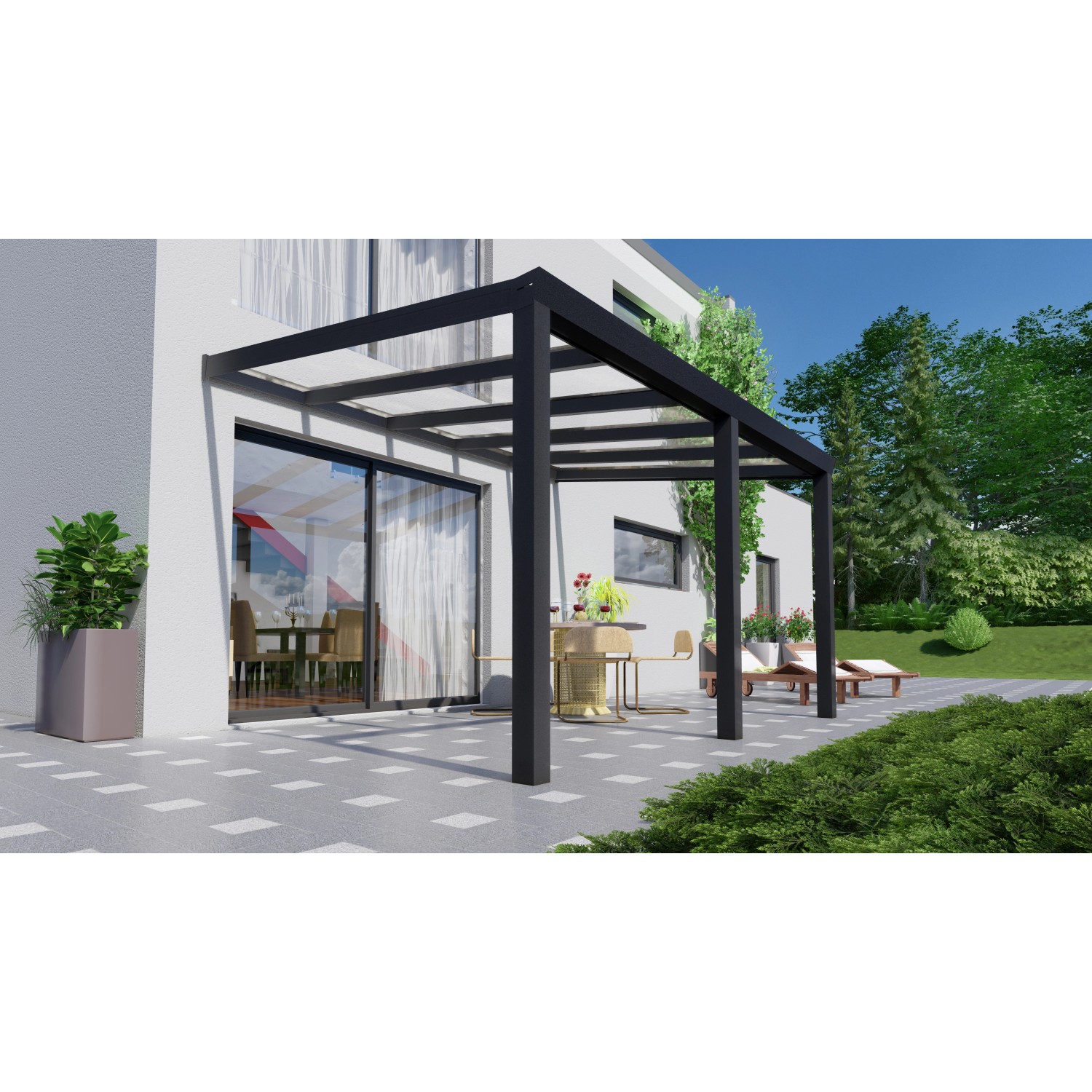 Terrassenüberdachung Professional 400 cm x 350 cm Schwarz Struktur Glas günstig online kaufen