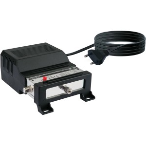 Schwaiger Nachverstärker 30 dB für Antennenanlagen mit F-Buchse und Netzkabel.