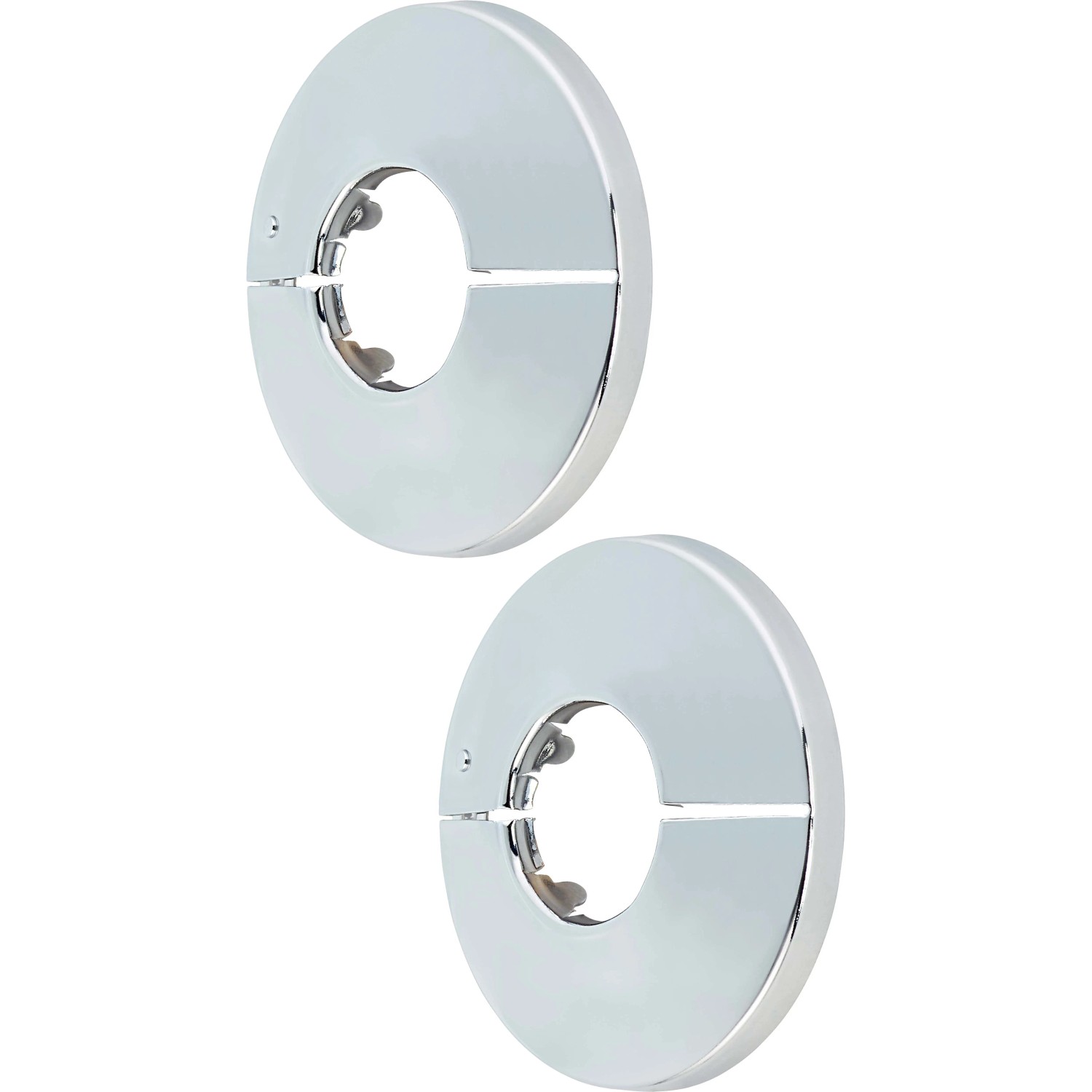 2er-Set LUX Klapprosetten, verchromt, Ø 22 mm, für Heizungsrohre und WC-Anschlüsse.