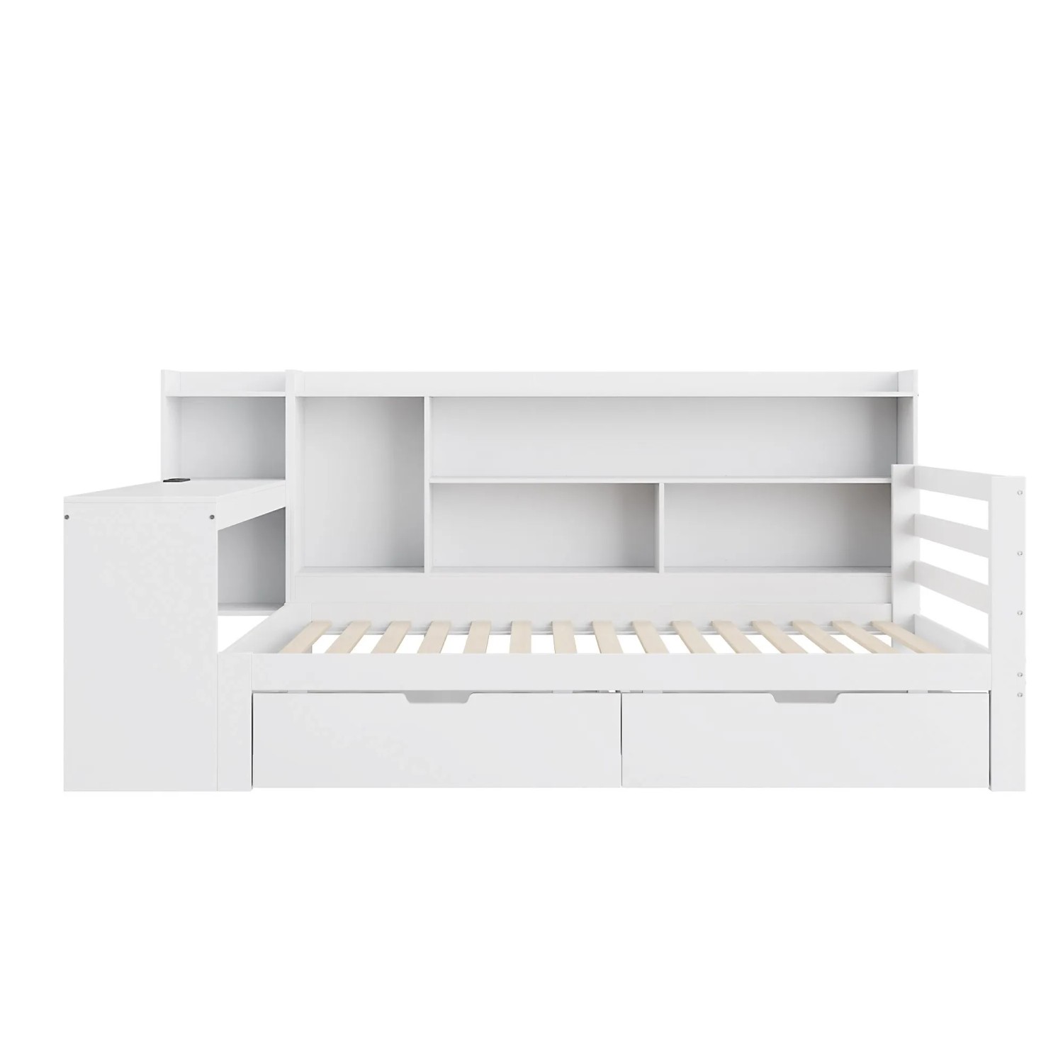 KOMHTOM Schlafsofa 90x200 Cm  Mit Steckdose  Mit 2 Großen Staufächern  Holzbett  Weiß