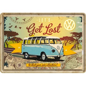 Nostalgic-Art Blechpostkarte VW Bulli 'Let's Get Lost', 10x14cm, Geschenkidee.