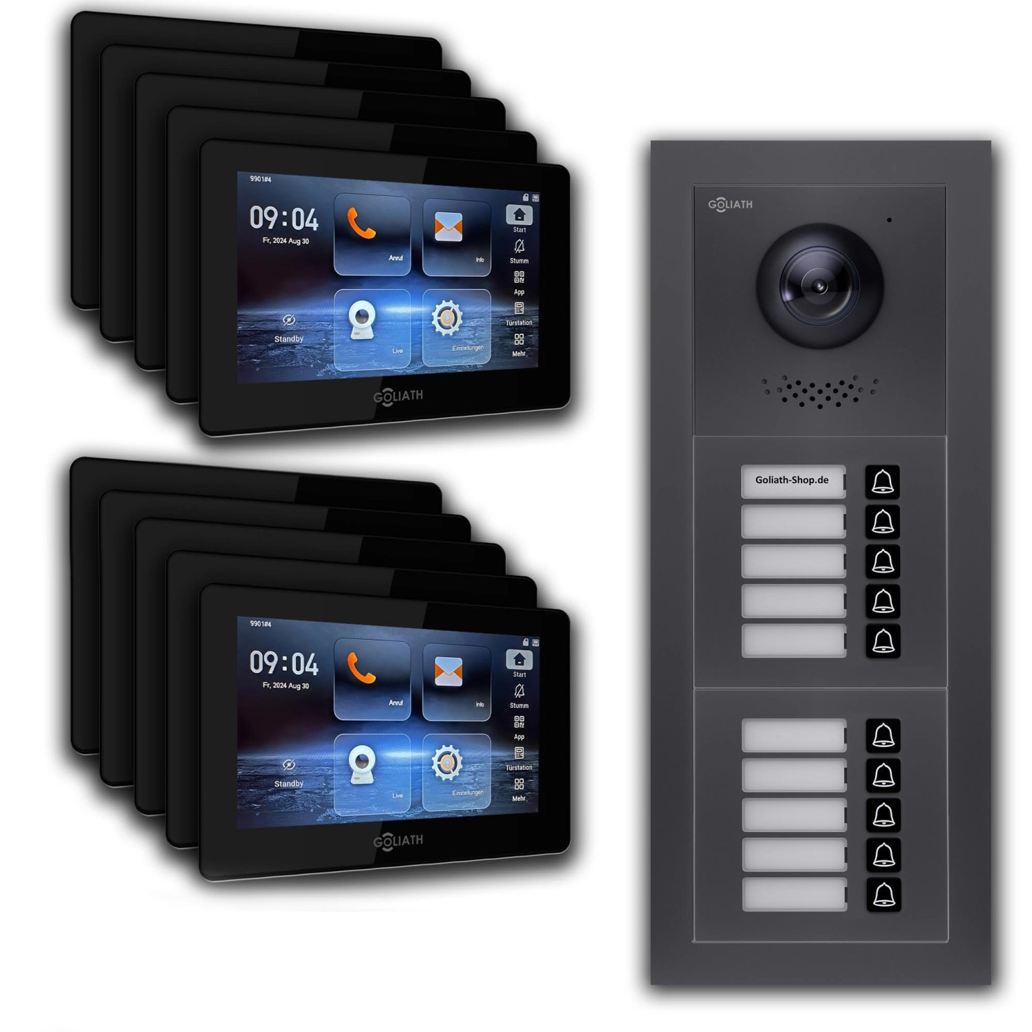 Goliath IP Video Türsprechanlage 10 Familienhaus 7 Zoll Schwarz App Anthrazit Unterputz