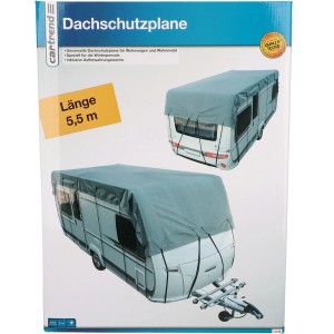 Cartrend Dachschutzplane für Wohnmobil 5,5m, graue Schutzhülle auf Wohnwagen, Frostschutz.