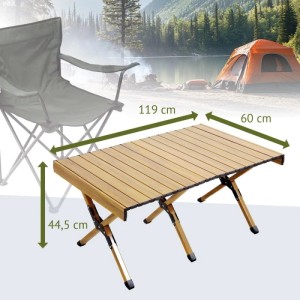 Jawinio Campingtisch klappbar, Aluminium Holzoptik, mit Maßen 119x60x44,5 cm. Perfekt für Camping & Outdoor.