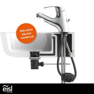 Eisl Waschtischarmatur Vico Chrom mit Haarbrause, inklusive Ablaufgarnitur und Anschlüssen.