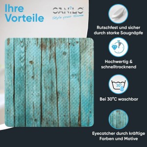 SANILO Badematte Lumber mit Holz-Optik, rutschfest und waschbar für mehr Sicherheit in Badewanne und Dusche.
