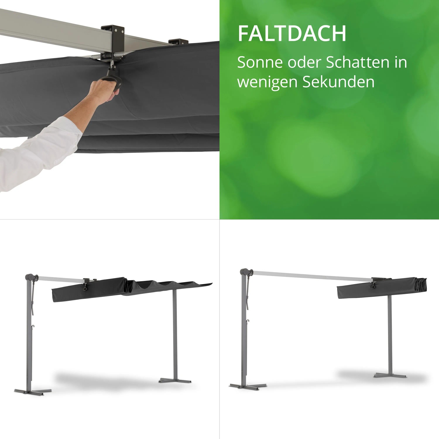 Leco Sonnendach Waved 4x2,5m Anthrazit, flexibel einstellbare Markise für Terrasse und Garten.