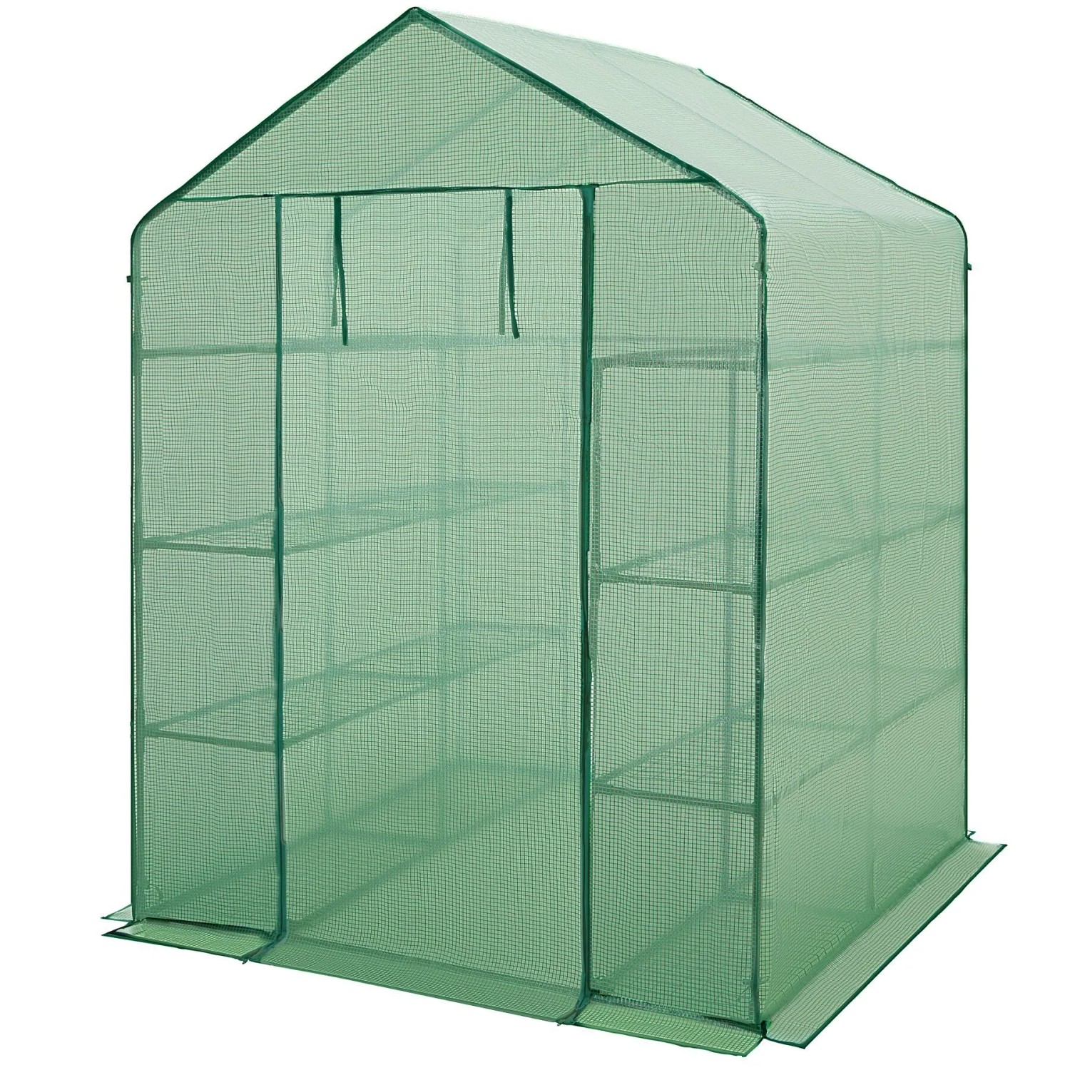 Tectake Foliengewächshaus Antonius 3 6 M³  Mit 16 Regalebenen Aufbau Im Stecksystem  143 x 143 x 195 cm Grün