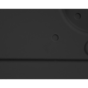 Detailaufnahme: Anthrazitfarbener Ondis24 Balkonkasten mit Bohrmarkierung für Wasserablauf.