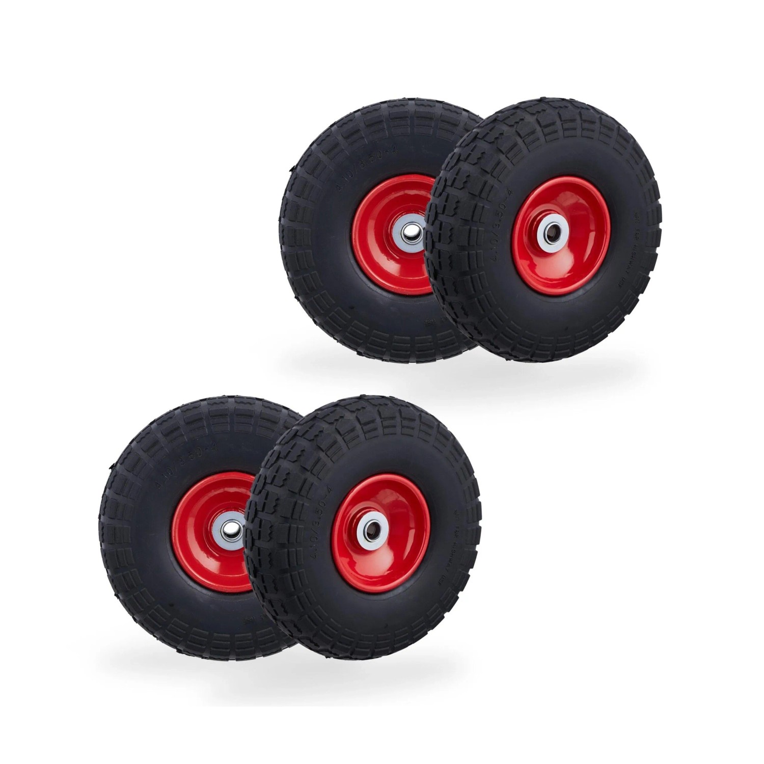 Relaxdays Sackkarrenrad 4er Set PU Schwarz-Rot Pannensicher 26 cm x 8,5 cm 1 kg