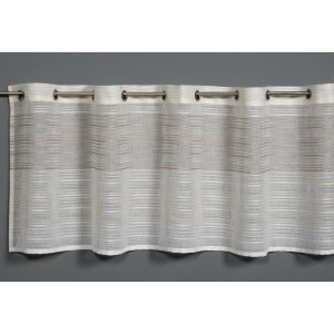 Beige Bistrogardine (45x140 cm) mit Webstreifen und Ösenaufhängung.