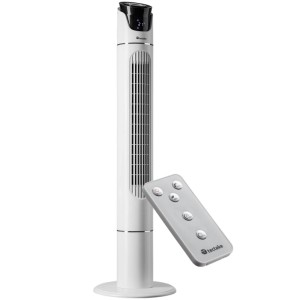 Weißer Tectake Turmventilator mit Fernbedienung, oszillierend, 3 Modi, 3 Stufen, 110cm hoch.