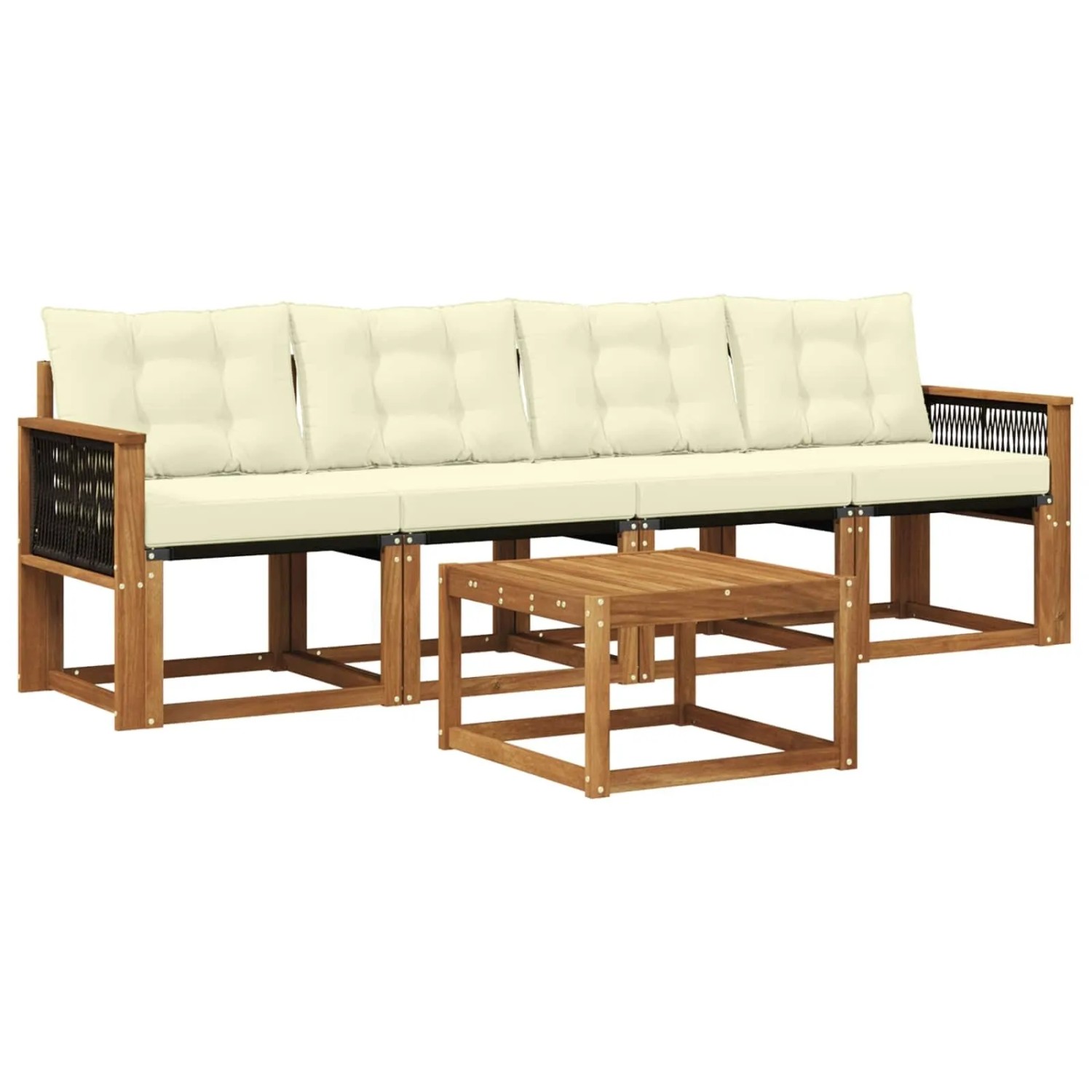 vidaXL Outdoor-Sofagarnitur mit Kissen 5 Stk Natur und Creme 3381758