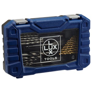 LUX Bohrer- und Bitset, 52-teilig im blauen Koffer. Vielseitiges Bohrersets für Heimwerker.