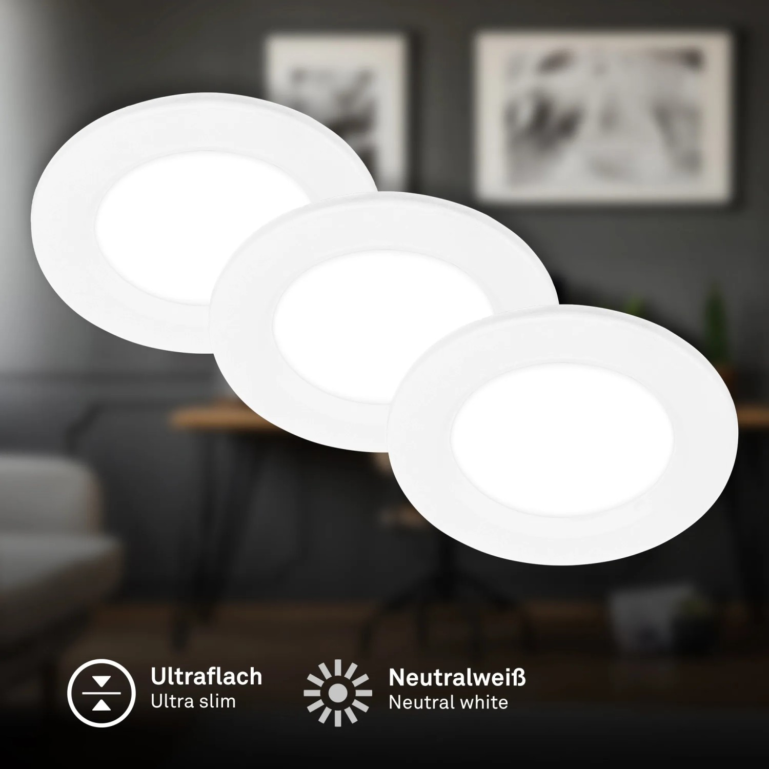 3er Set Briloner LED Einbaustrahler, neutralweiß, flaches Design.