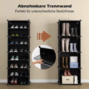 Costway Schuhschrank mit 12 Fächern, Kunststoff, schwarz, mit Schuhen und Stiefeln gefüllt.