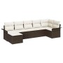 Braunes 7-teiliges vidaXL Garten-Sofa-Set aus Poly Rattan mit Kissen.