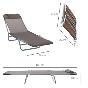 Outsunny Sonnenliege Stahl Netzstoff Braun 182L x 56B x 28H cm