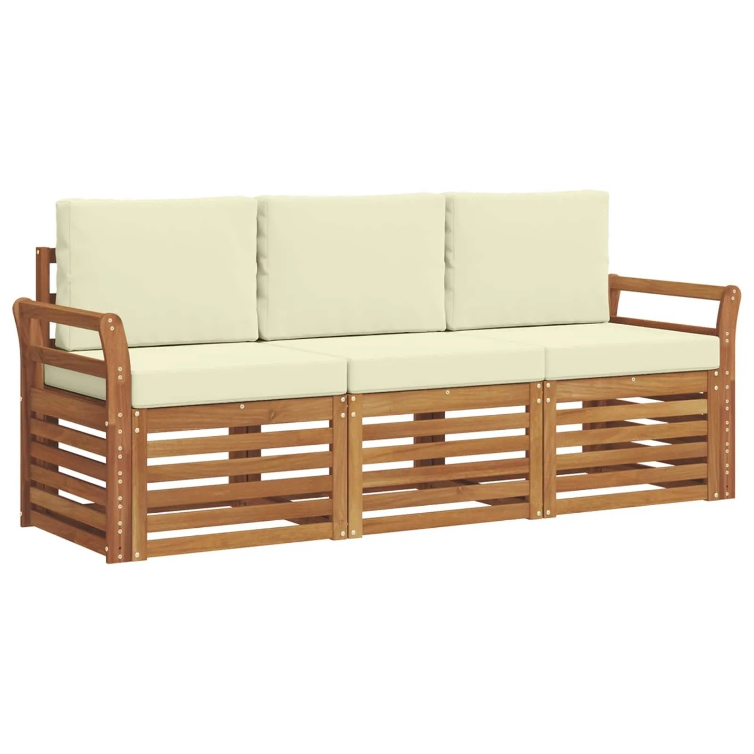 vidaXL Sofagarnituren 3 Tlg Natur und Creme Massivholz Akazie 3374290