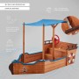Home Deluxe Sandkasten Matschekiste in Schiffsform mit Sonnendach, Steuerrad und Anker.
