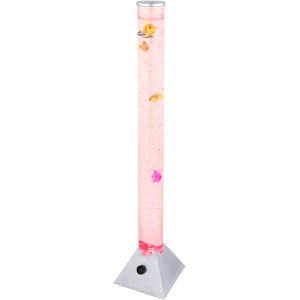 Silberne LED-Stehlampe Mendoza mit Wasserblasen und Deko-Fischen, modernes Design für Wohnräume.