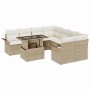 Beiges 9-teiliges vidaXL Garten-Sofa-Set aus Poly Rattan mit Tisch und Kissen.