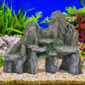 Relaxdays Aquarium Deko Fels Polyresin Graugrün Mit Höhlen 21 cm x 24 cm x 14 cm 970 g