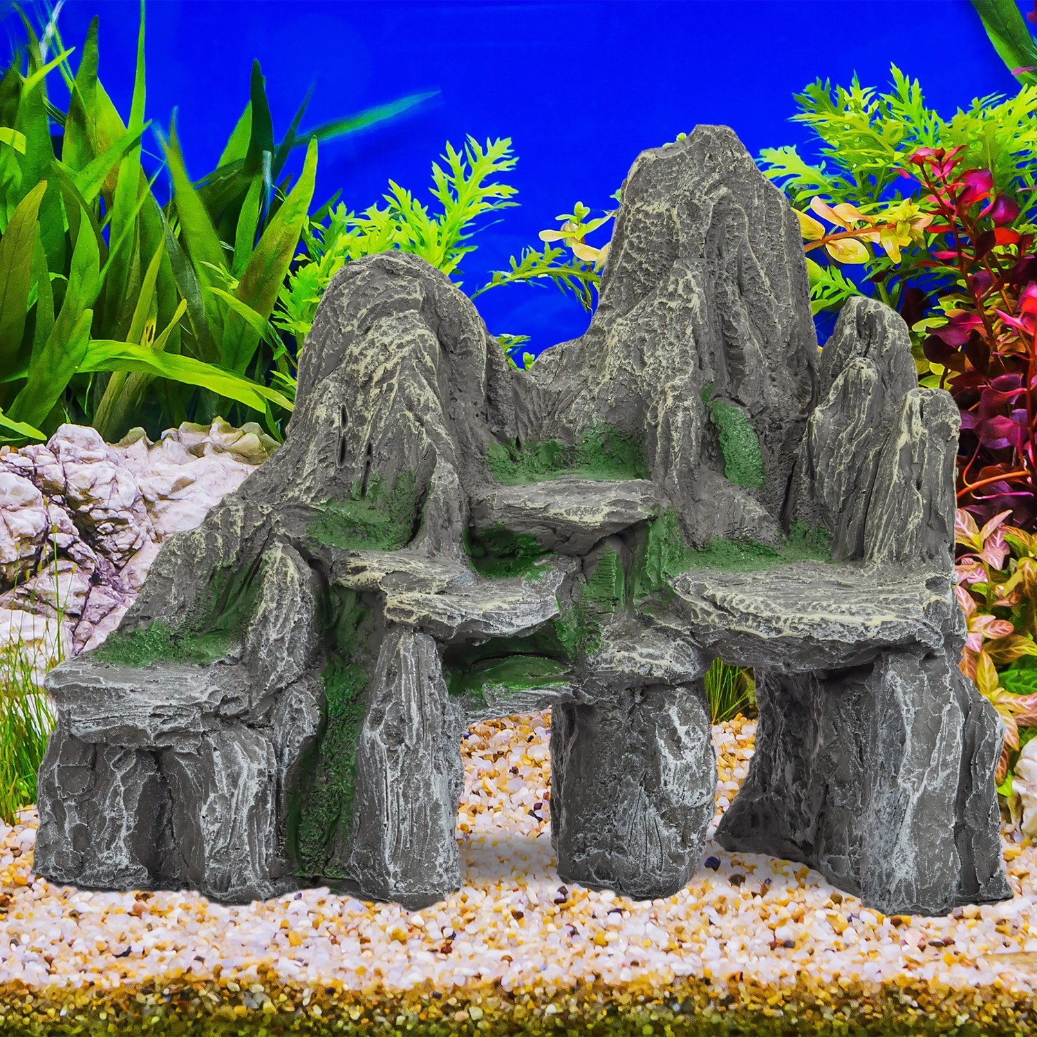 Relaxdays Aquarium Deko Fels Polyresin Graugrün Mit Höhlen 21 cm x 24 cm x 14 cm 970 g_2