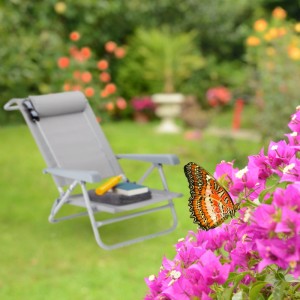 Relaxdays Liegestuhl Stahl Grau Klappbar 8-fach Verstellbar mit Nackenkissen 76,5 cm x 58 cm x 80 cm 3,9 kg