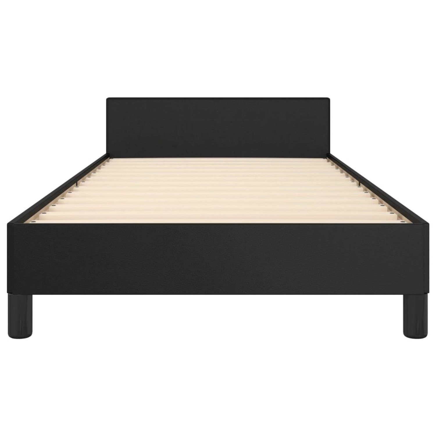 Schwarzes vidaXL Bettgestell (100x200 cm) mit Kopfteil aus Kunstleder.