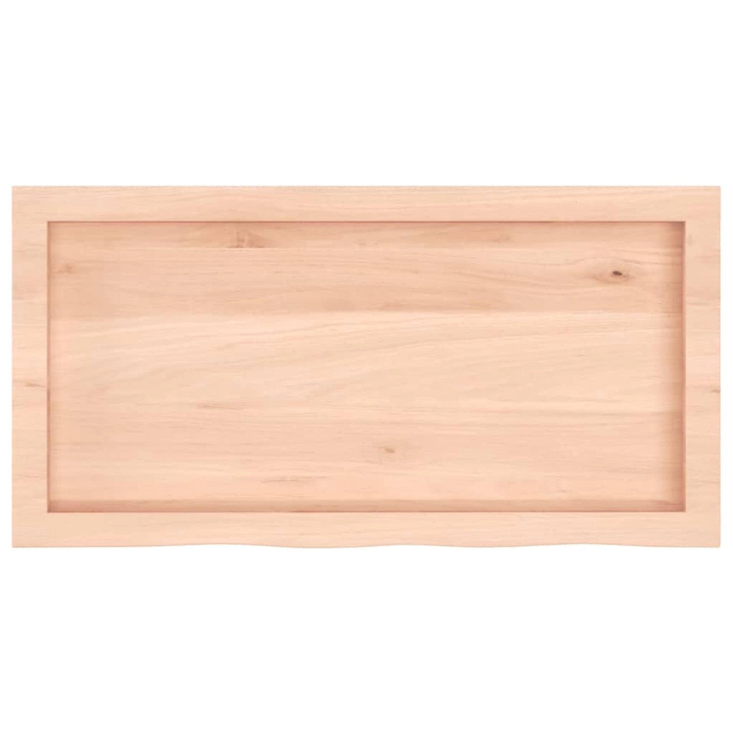 Unbehandelte, helle Massivholz Waschtischplatte (80x40 cm) von vidaXL mit Naturkante.