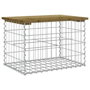 DELUKE Gartenbank Gabionen BIKS Aus Stahl 63x44x42cm Kiefernholz Braun Gabionenbank Gabionengitter Ziergabione