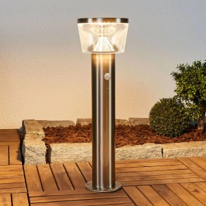 Lindby LED Solarleuchte Antje aus Edelstahl mit Bewegungsmelder für Garten und Terrasse.