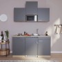 Respekta Küchenzeile KB150WGMI, 150 cm, Grau-Weiß Glänzend mit E-Geräten.