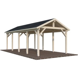 Naturbelassener Palmako Carport Robert aus Holz, 315x732 cm, mit Dach. Ideal als Unterstand.