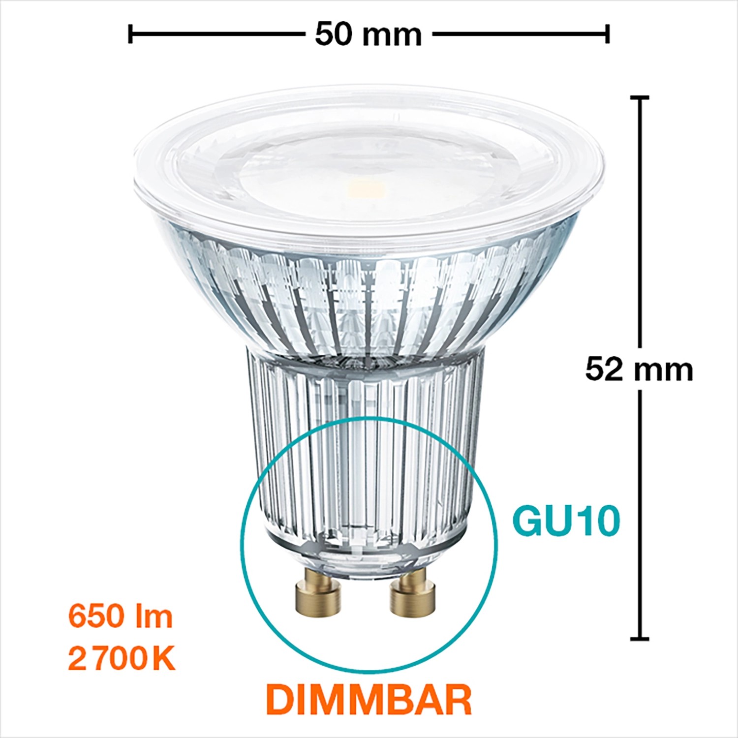 Osram GU10 LED-Lampe, 7,9W, warmweiß (2700K), 650 Lumen, dimmbar, EEK: G. Leuchtmittel für Wohnräume.