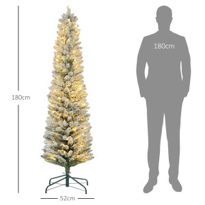 Schlanker, künstlicher HOMCOM Weihnachtsbaum, 180 cm hoch, mit 150 warmweißen LED Lichtern.