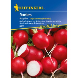 Radieschen Stoplite: Scharlachrote, runde Knollen, saftig und mild. Gemüsesamen für lange Ernteperioden.